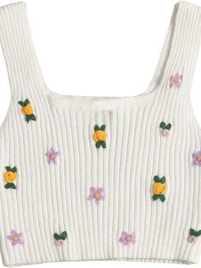 MakeMeChic Floral Ribbed Sleeveless Top